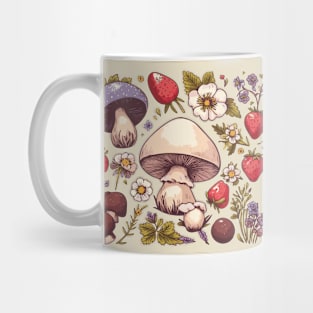 Vintage Cottagecore Mushrooms and Strawberries Mug